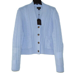 NWT CHARTER CLUB Luxury Cashmere Cable Knit Sweater Cardigan Pale Blue Women XL